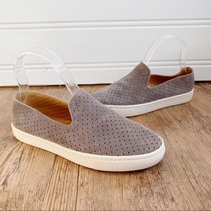Soludos Taupe Perforated Slip On Leather Sneakers